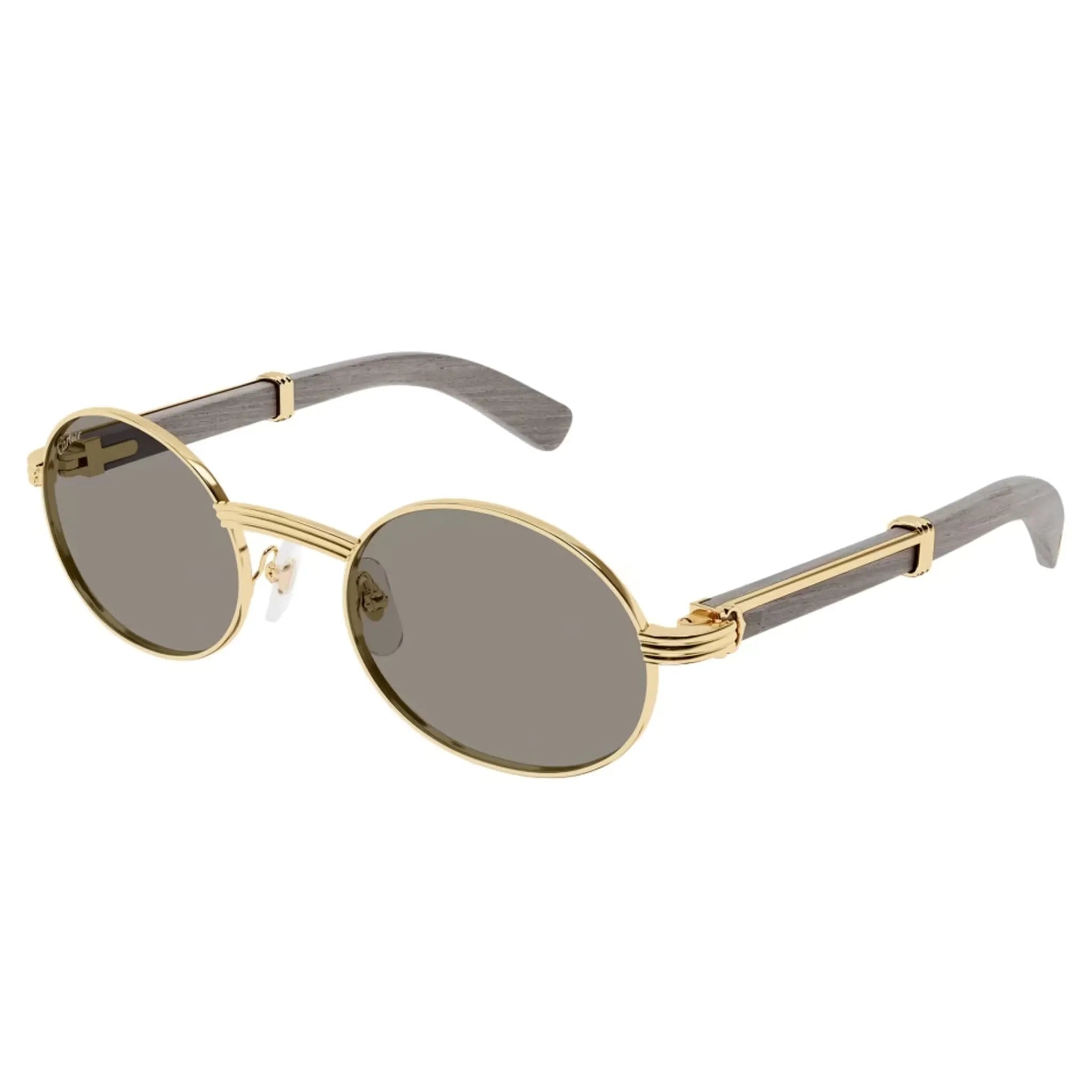 Front View of Cartier Eyewear Decor C De CT0464S-021 Buffalo Horn Gold Grey Sunglasses